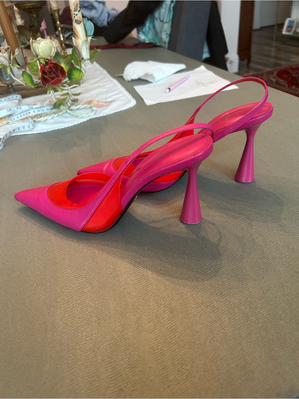 Zara Hot Pink and Red Pointed Slingback Heels size 38 euro - Picture 7 of 13